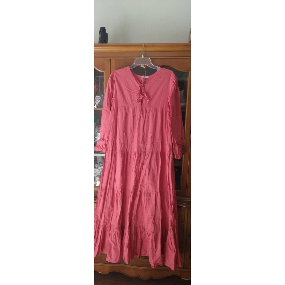 MNG Mango Maxi Dress Size 8 Red Tiered Maxi Ties Lighweight resort beach Cottage